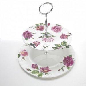 ROY KIRKHAM BONE CHINA | ROSE DU TEMPS TWO TIER CAKE PLATE