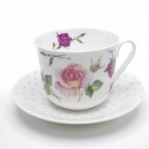 ROY KIRKHAM BONE CHINA | ROSE DU TEMPS LARGE CHATSWORTH BREAKFAST CUP & SAUCER