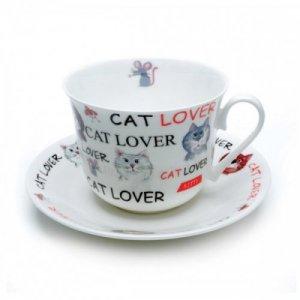 ROY KIRKHAM BONE CHINA | '' I LOVE MY CAT '' CATSWORTH LARGE CUP & SAUCER