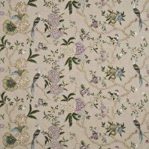 GP & J BAKER ORIENTAL BIRD EMBROIDERY LINEN   FABRIC