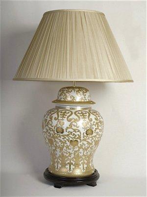 ALEXANDERS  GOLD ARABESQUE/WHITE TEMPLE JAR LAMP