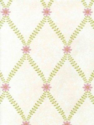 ZOFFANY STARFLOWER : PINK : GREEN WALLPAPER
