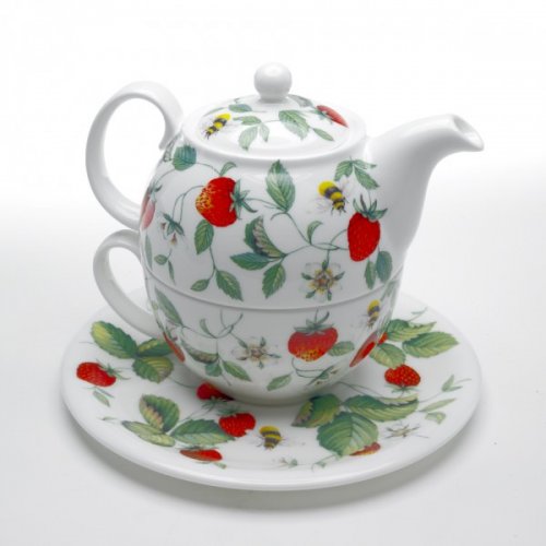 ROY KIRKHAM BONE CHINA ALPINE STRAWBERRY TEAPOT WITH CLASSIC CUP