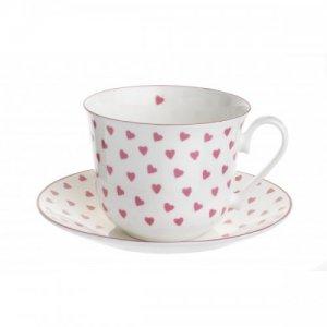 ROY KIRKHAM FINE BONE CHINA | PINK HEARTS SET OF TWO ''CHATSWORTH'' LARGE BREAKFAST CUP & SAUCERS