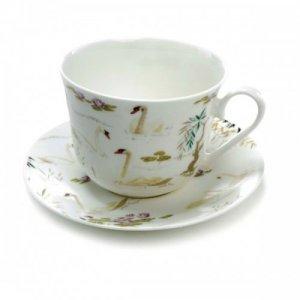 ROY KIRKHAM FINE BONE CHINA | SWAN LAKE SET OF TWO ''CHATSWORTH'' LARGE BREAKFAST CUP & SAUCERS