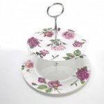 ROY KIRKHAM BONE CHINA | ROSE DU TEMPS TWO TIER CAKE PLATE