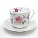 ROY KIRKHAM BONE CHINA | ROSE DU TEMPS LARGE CHATSWORTH BREAKFAST CUP & SAUCER