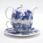 ROY KIRKHAM BONE CHINA | BLUE ENGLISH CHINTZ TEAPOT WITH CLASSIC CUP & SAUCER