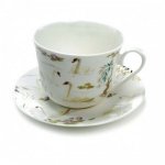 ROY KIRKHAM FINE BONE CHINA | SWAN LAKE SET OF TWO ''CHATSWORTH'' LARGE BREAKFAST CUP & SAUCERS