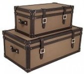 GREY AND BROWN LEATHER TRUNKS - SET OF 2