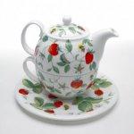 ROY KIRKHAM BONE CHINA | ALPINE STRAWBERRY TEAPOT WITH CLASSIC CUP & SAUCER