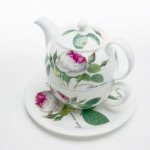 ROY KIRKHAM BONE CHINA | ROSA REDOUTE LARGE TEA FOR ONE TEAPOT WITH CLASSIC CUP & SAUCER